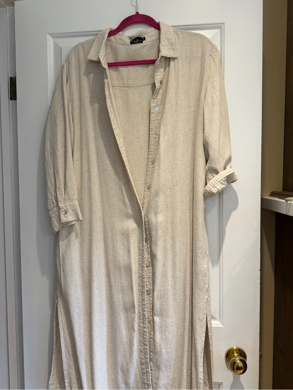 Light Cream Maxi Shirt Dress with Button-Front